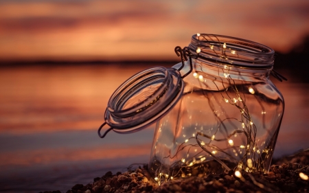 Light bulb - garland, Light bulb, sunset, bank