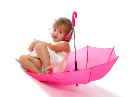 Little Girl - sitting, girl, pink, umbrella