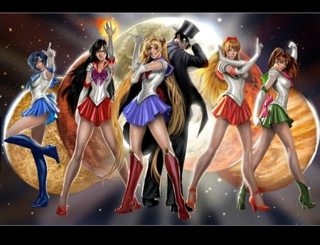 Sailor Moon - realistic, mars, girl, jupiter, all, venus, tuxedo mask, sailor moon, mercury, anime, luna, manga