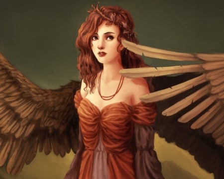 Angel - curls, face, angel, eyes, wings, fantasy