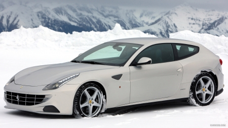 2012 Ferrari FF in the Snow - sports, car, mountain, snow, ferrari, ff