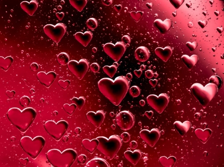 Bubbly hearts - red, card, glossy, valentine, heart, bubbles, texture