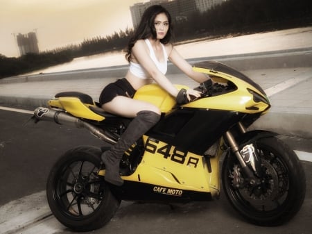 asian boots - boots, girl, asian, motorcycle