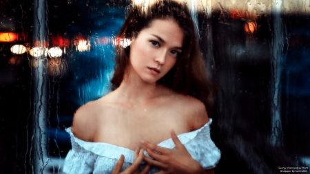 Beautiful Russian Models-18 - rain, beautiful, model, glass