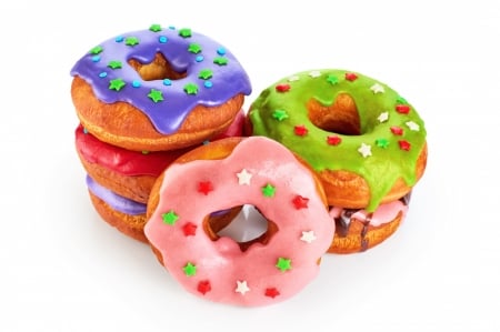 Donuts - pink, blue, green, dessert, food, sweet, donut