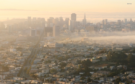 foggy san francisco - francisco, san, fog, house, builing