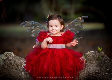 Fairy - fairyography, red, wings, copil, child, cute, dress