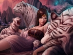 Fantasy girl and white tigers