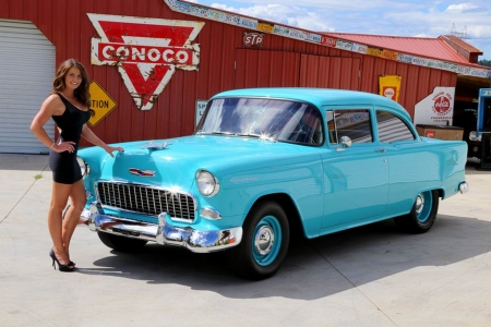 1955 Chevy 150 LS2 Tremec 6 Speed and Girl - 150, ls2, chevrolet, tremec, girl, car, 6-speed, old-timer