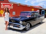 1957 Chevrolet Bel Air 2 Door Hardtop 350 and Girl