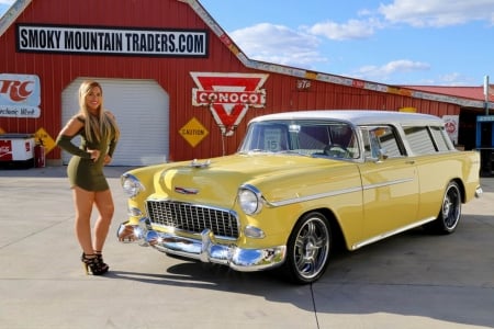 1955 Chevy Nomad 327 V8 and Girl - Nomad, Car, Girl, 327, Old-Timer, Chevy, V8