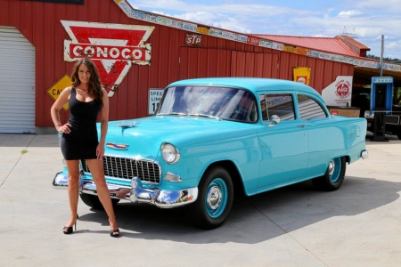 1955 Chevy 150 LS2 Tremec 6 Speed and Girl - Car, Girl, 6-Speed, 150, Tremec, LS2, Old-Timer, Chevy