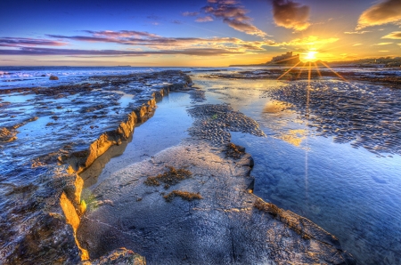 Rays of light - winter, sunset, clouds, coast