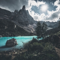 Clouds over Blue Lake in Rocky Mountains