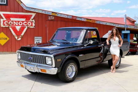 1972 Chevy C10 Pick Up and Girl - old-timer, c10, pickup, chevy, truck, girl