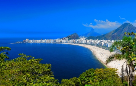 Tropical view of Copacabana Beach - summer, beach, sea, city, ocean, Brazil, Rio de Janeiro, tropical, view, Skyline, Copacabana, paradise, sky