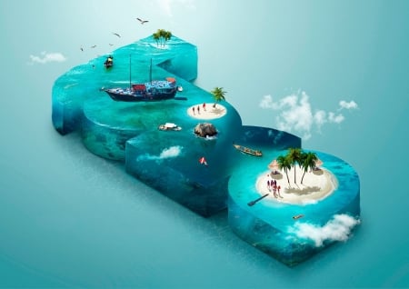 :-) - vacation, white, cloud, blue, island, summer, creative, fantasy