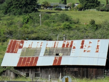 barn roof - rust, roof, green, barn