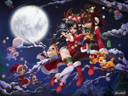 Merry Christmas! - moon, craciun, sunmomo, frumusete, fantasy, christmas, luminos, tree, luna