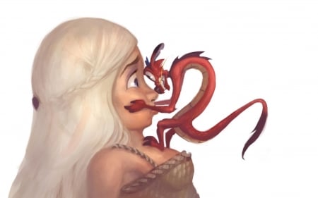 :-) - red, funny, cute, comic, girl, white, fantasy, game of thrones, dragon, daenerys targaryen