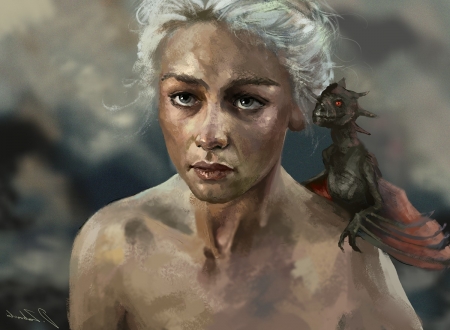 Mother of dragons - game of thrones, fantasy, dragon, art, daenerys targaryen, luminos