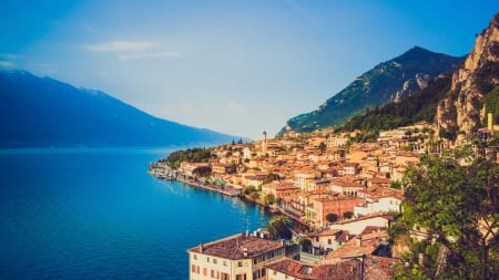 Limone at Lake Garda, Italy - alps, town, summer, landscape, sky