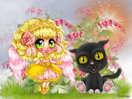 IN THE GARDEN - GARDEN, IMAGE, FAIRY, CAT