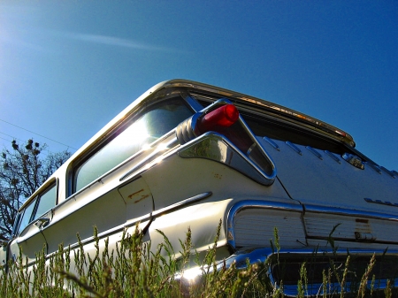 out in the field - sky, old, car, chrome