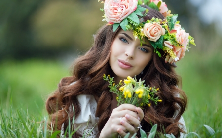 Beauty - beauty, woman, girl, summer, wreath, flower, model