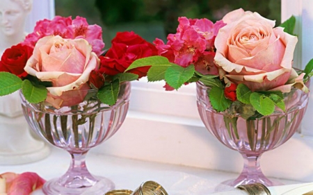 Beautiful Flowers - roses, bloom, flowers, glass