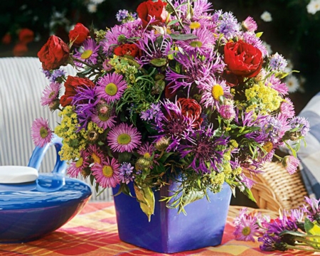 Beautiful Flowers - flowers, container, petals, bloom