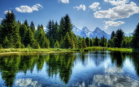 Lake Surrounded By Beauty - clouds, trees, nature, lake, forest, mountains, reflection