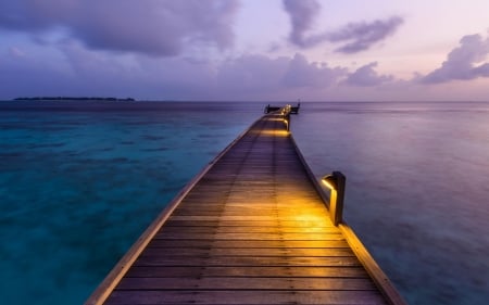 Maldive Walkway - clouds, path, nature, maldive, night, ocean, walkway, sky