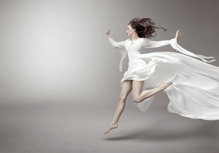 :-) - white, woman, girl, running, wind, dress, model