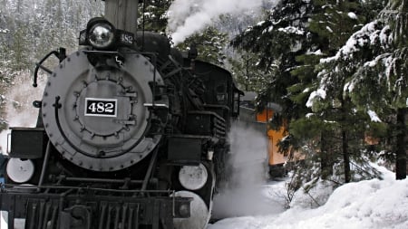 steam locomotive in snow