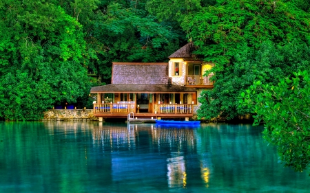 Hotel Golden eye - greenery, trees, summer, beautiful, tranquil, eye, Jamaica, resort, forest, reflection, river, lake, hotel, golden