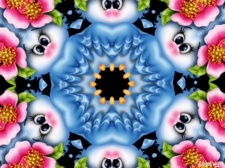 LITTLE BLUE BIRD KALEIDOSCOPE - little, bird, abstract, blue