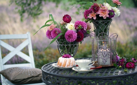 Beautiful Flowers - flowers, table, food, cup