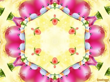 LITTLE PINK BIRD KALEIDOSCOPE - ART, IMAGE, ABSTRACT, PRETTY