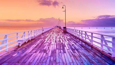 BOARDWALK at SUNSET - clouds, evening, splendor, landscape, sea, sunset, nature, paradise, sky