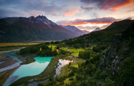 Valley of Patagonia - clouds, nature, lake, valley, mountain