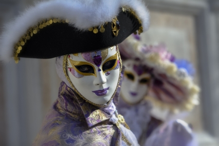 Venice Carnival - hat, venice carnival, white, mask, purple, girl