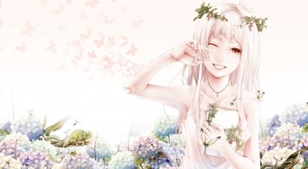 Girl - manga, anime, wreath, girl, bouno satoshi, flower, pink