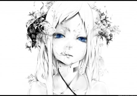 Girl - white, girl, eyes, blue, anime, bouno satoshi, flower, manga