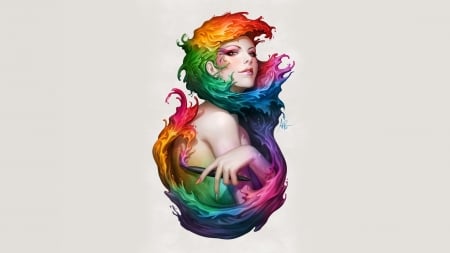 Rainbow girl - colorful, fantasy, rainbow, girl, art, luminos