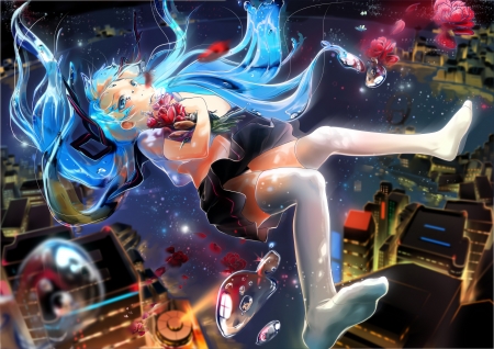 Hatsune Miku - siloteddy, anime, vocaloid, water, bottle miku, summer, blue, girl, hatsune miku, manga