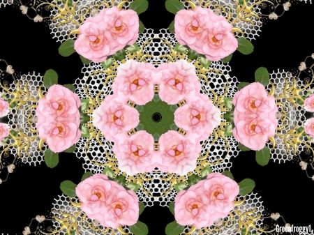 ROSES AND LACE KALEIDOSCOPE - ROSES, ART, ABSTRACT, LACE