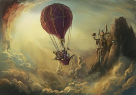 New Horizons - sky, ship, art, mountain, clouds, balloon