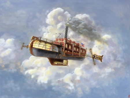 The Desert Rose - clouds, steam, airship, ship, art, sky