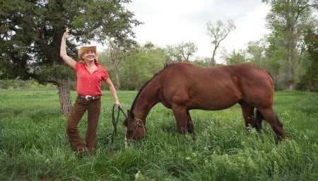 It's A Feeling . . - style, western, women, hats, ranch, outdoors, horses, brunettes, cowgirl, fun, field, female, boots